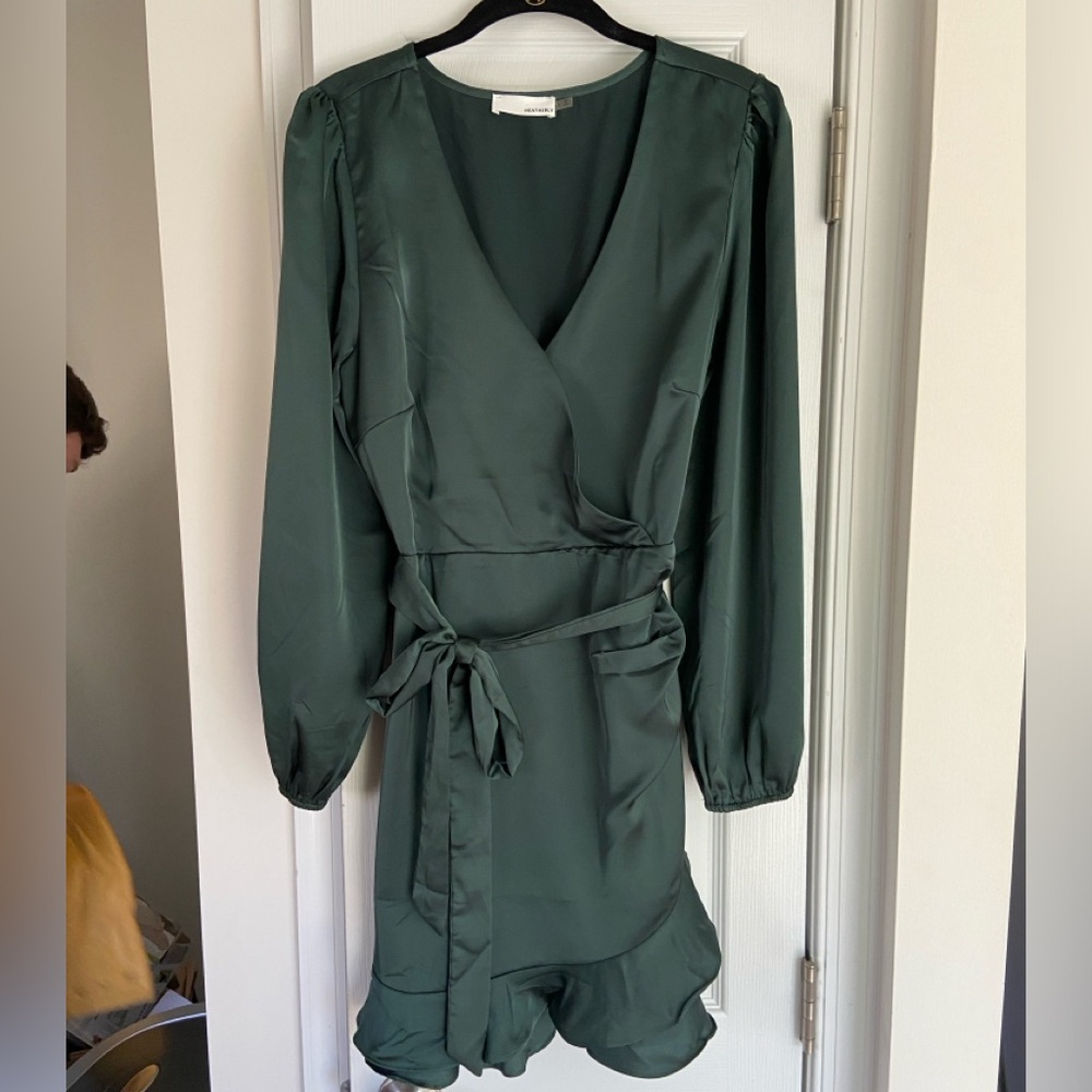 Forest Green Satin Wrap Dress
